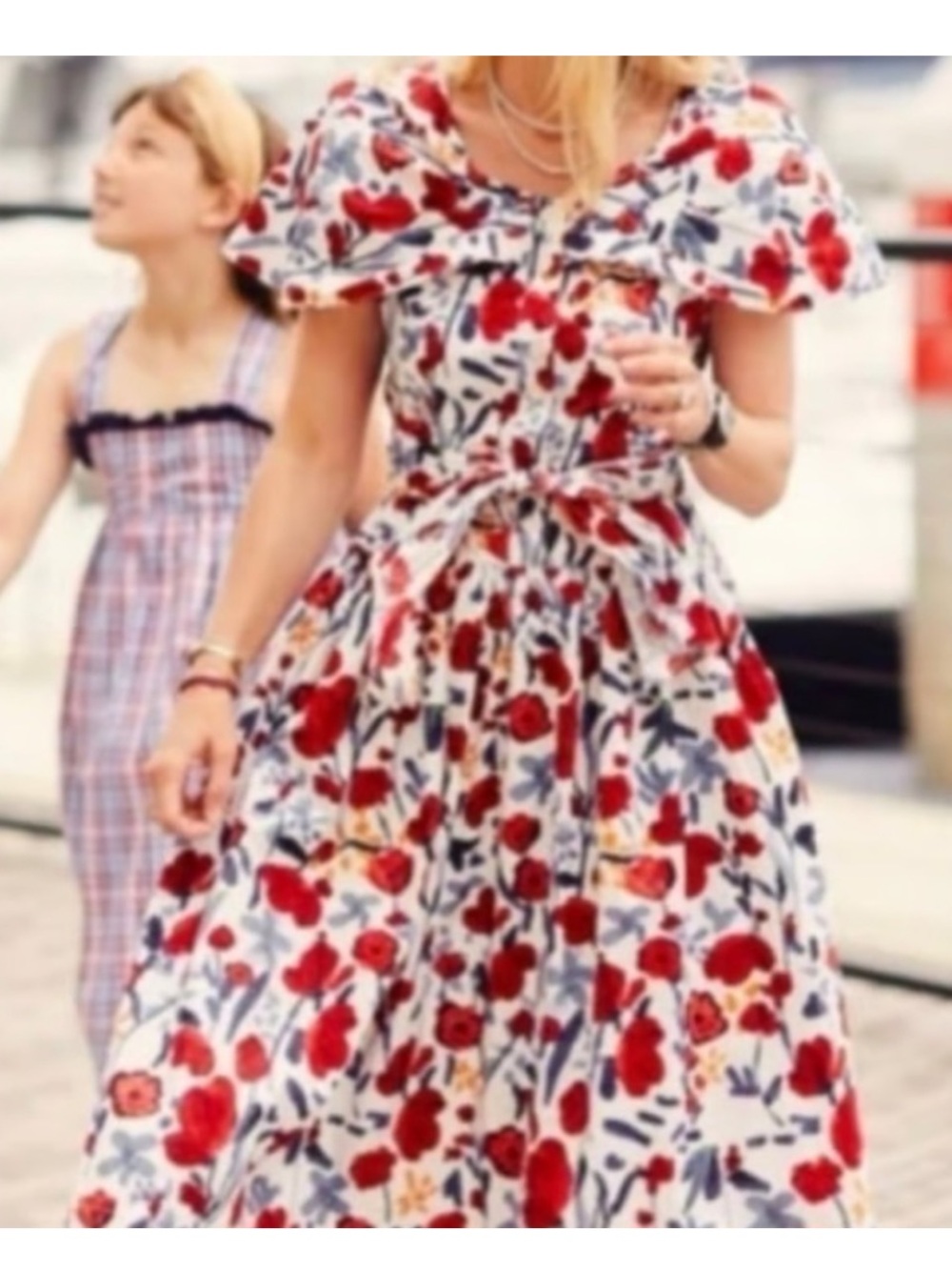 Buru Women's White Midi Dress with Red Floral Print